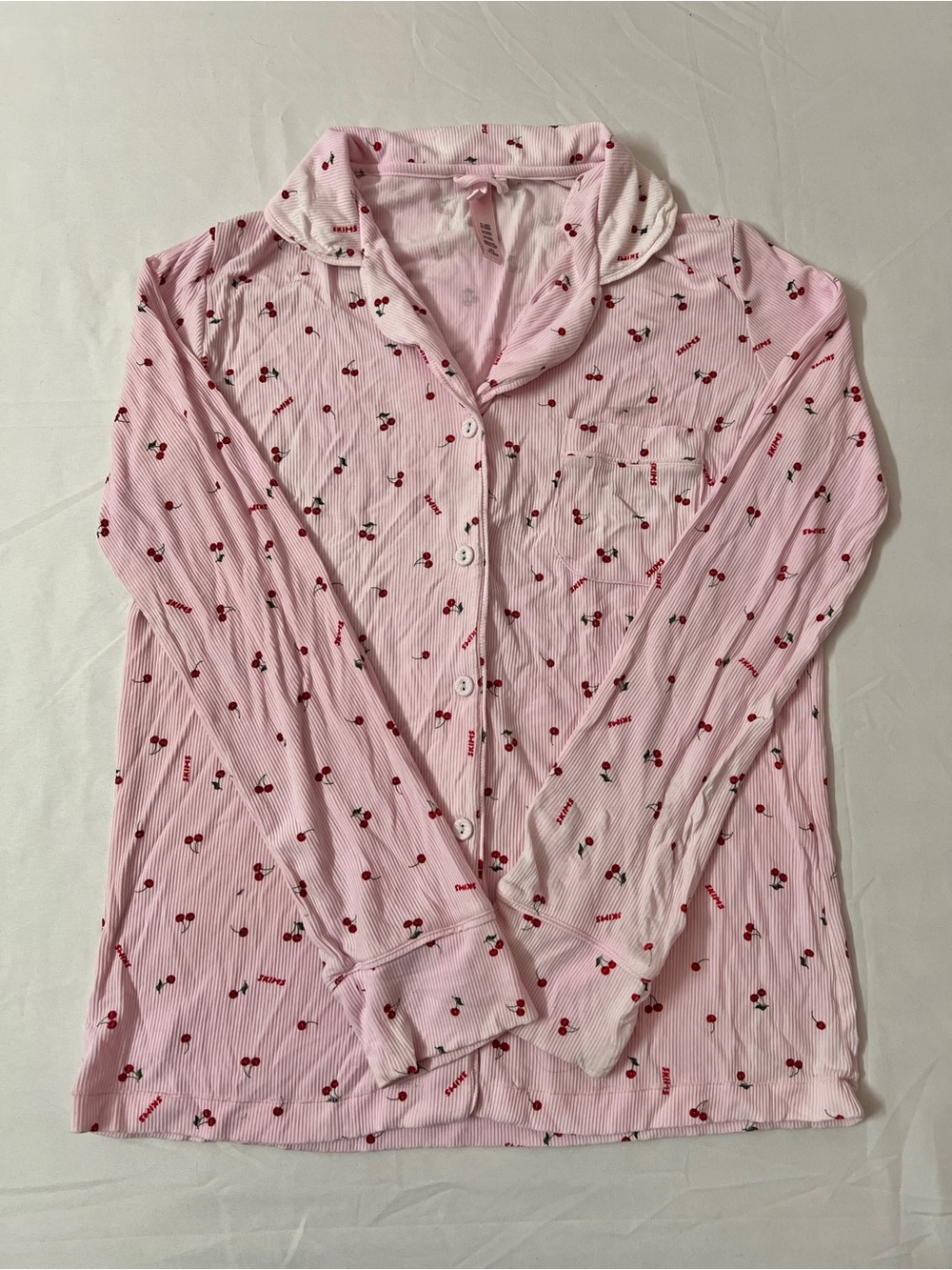 SKIMS Soft Lounge Pink Cherry Print Pajama Top Button Down Shirt
